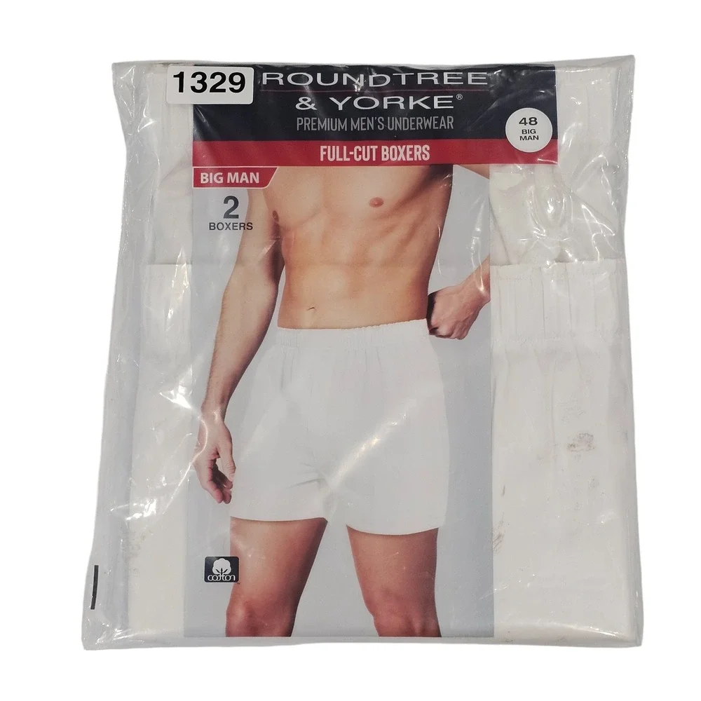 Roundtree & Yorke‎ Boxers 48 Big Man Full Cut 2 Pack White Combed Cotton